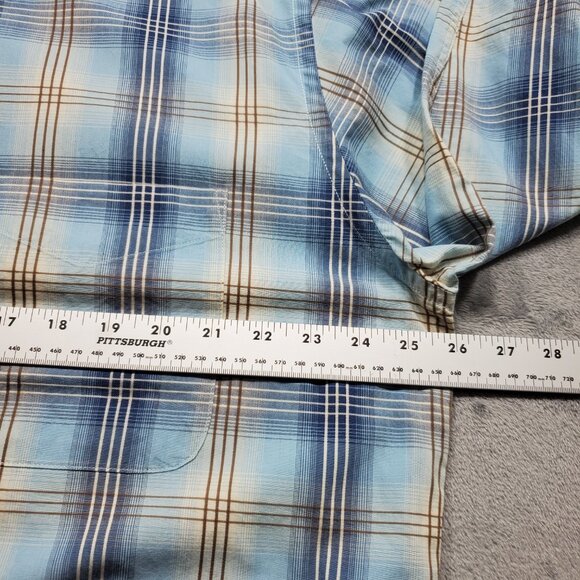 Alan Flusser Button Down Long Sleeve Plaid Shirt Blue Brown White Mn Sz L - Picture 8 of 10